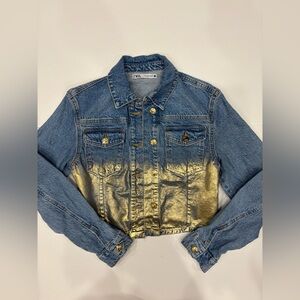 Zara Cropped Gold Metallic Denim Jacket